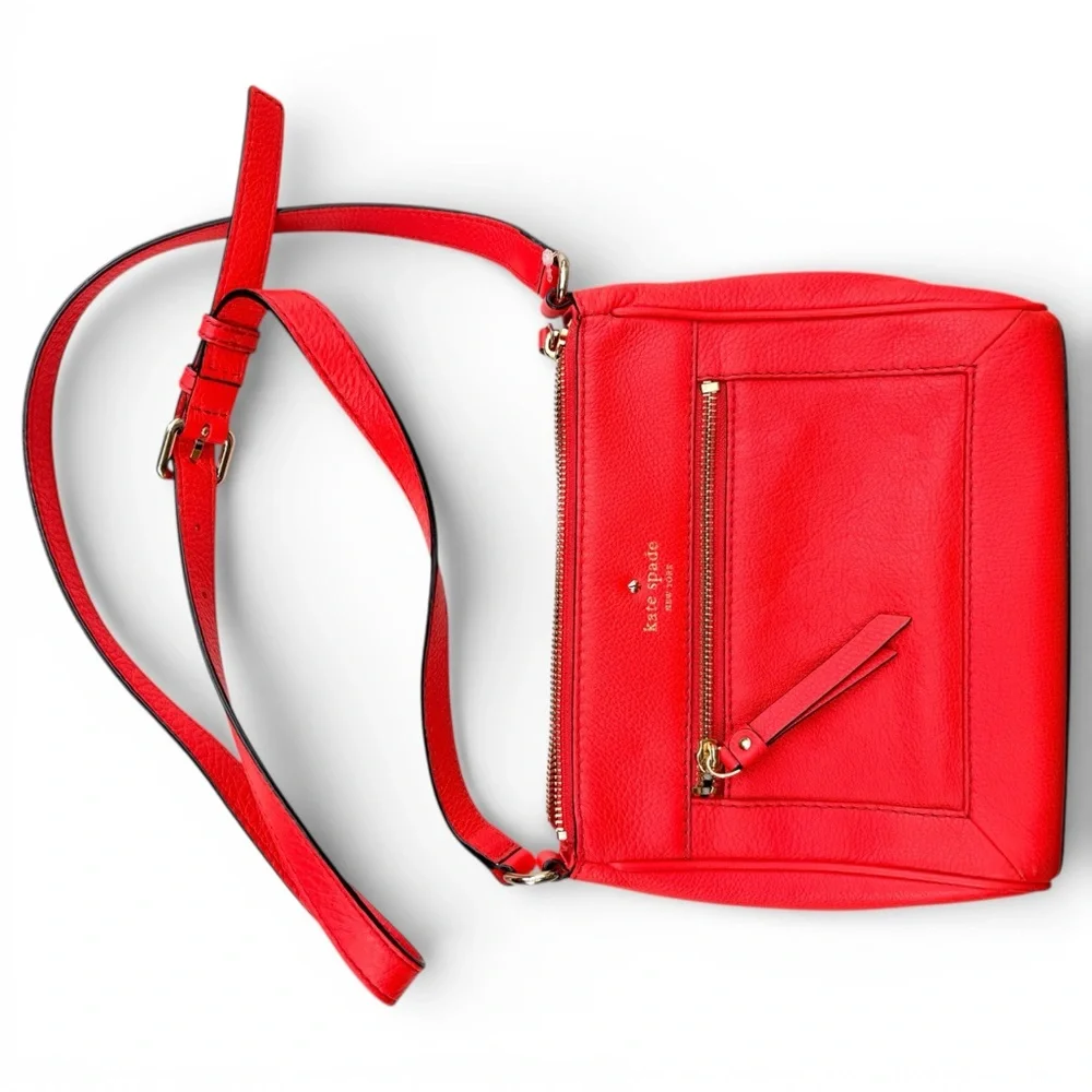 Kate Spade Crossbody Bag Women Coral Pebbled Leather Adjustable Strap
